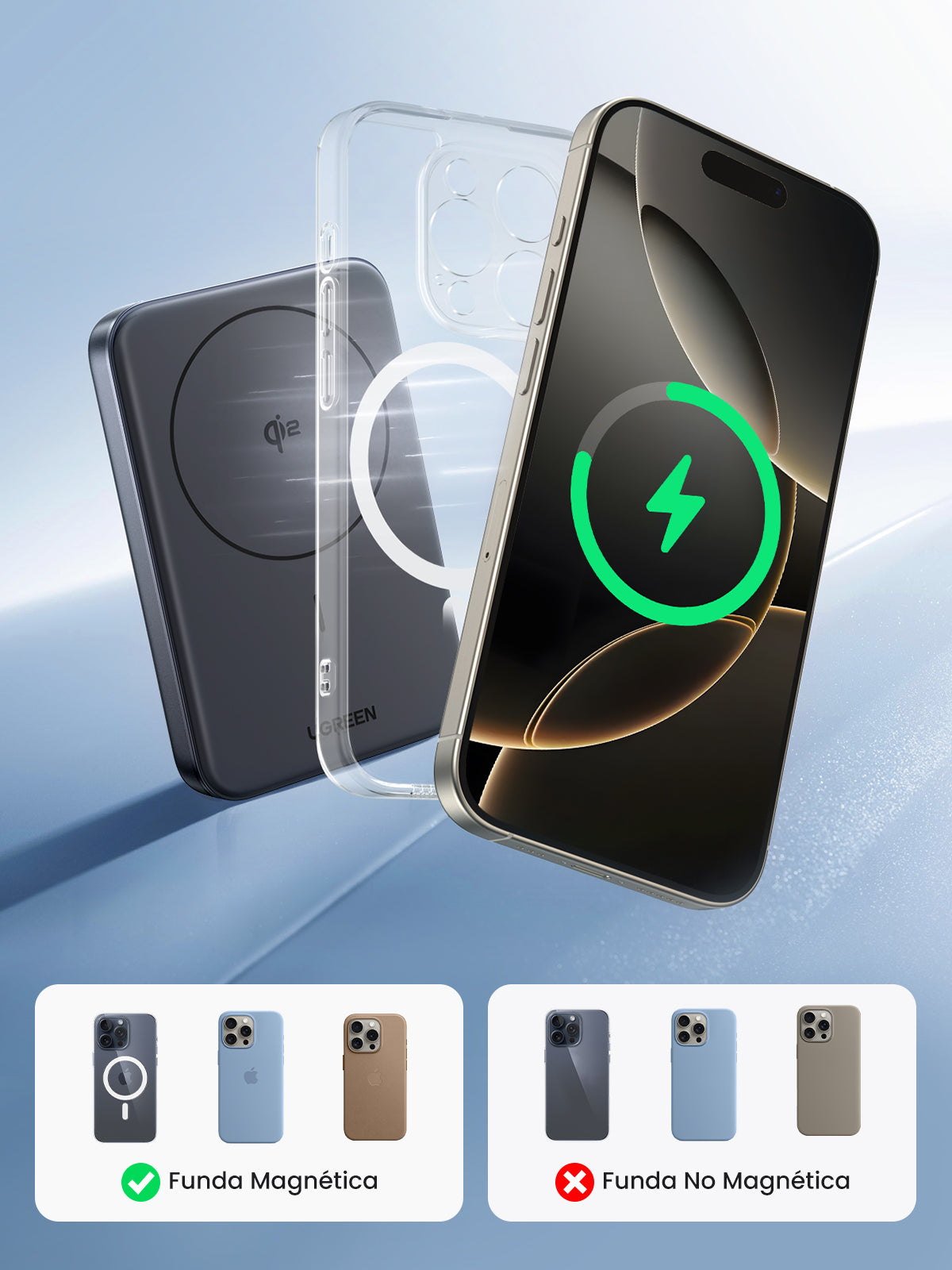 Batería portátil UGREEN inalámbrica de 15W - 10,000 mAh