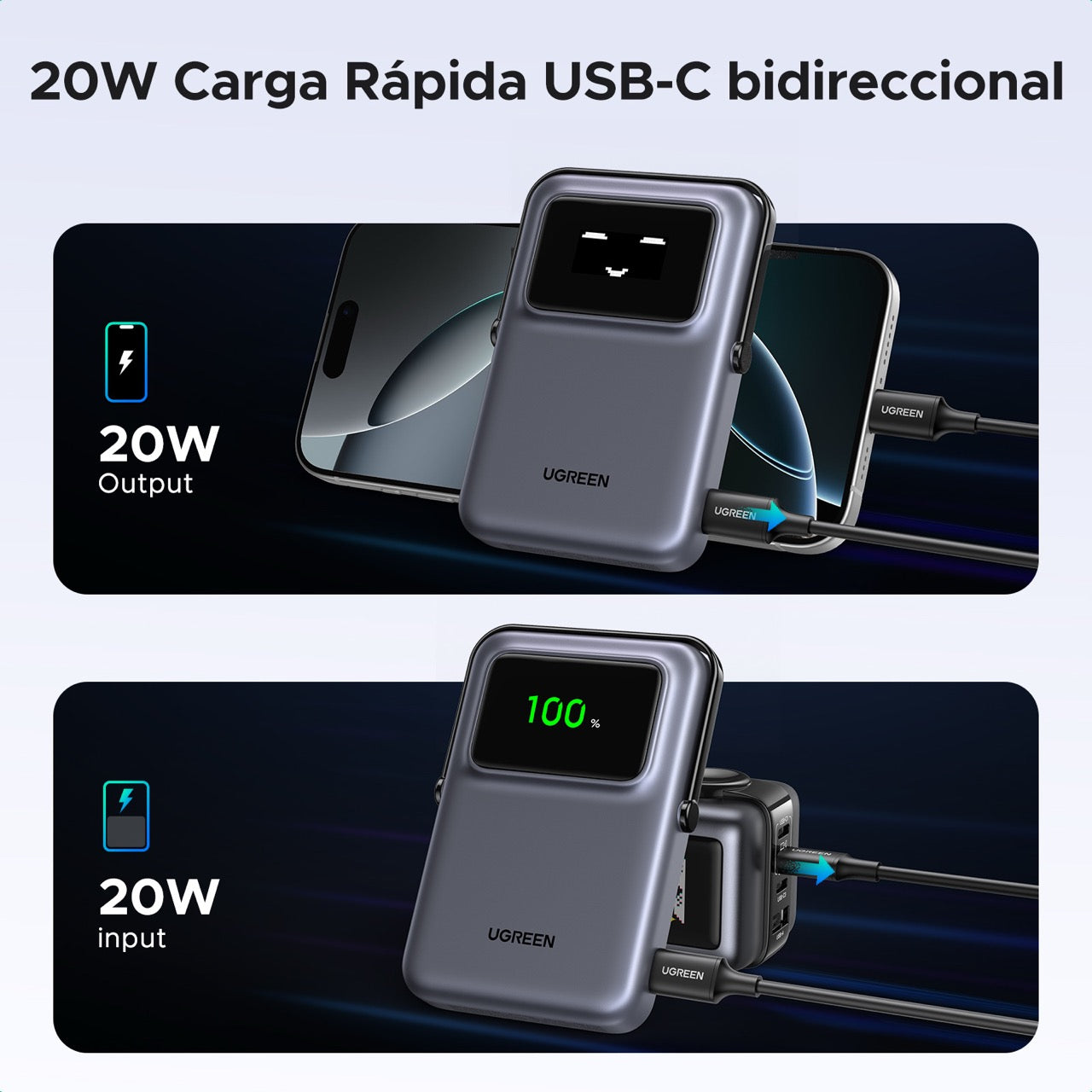 Batería portátil UGREEN UNO inalámbrica de 15W - 10,000 mAh - gris-7