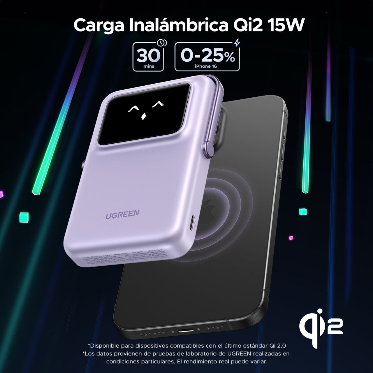 Batería portátil UGREEN UNO inalámbrica de 15W - 10,000 mAh - lila-2