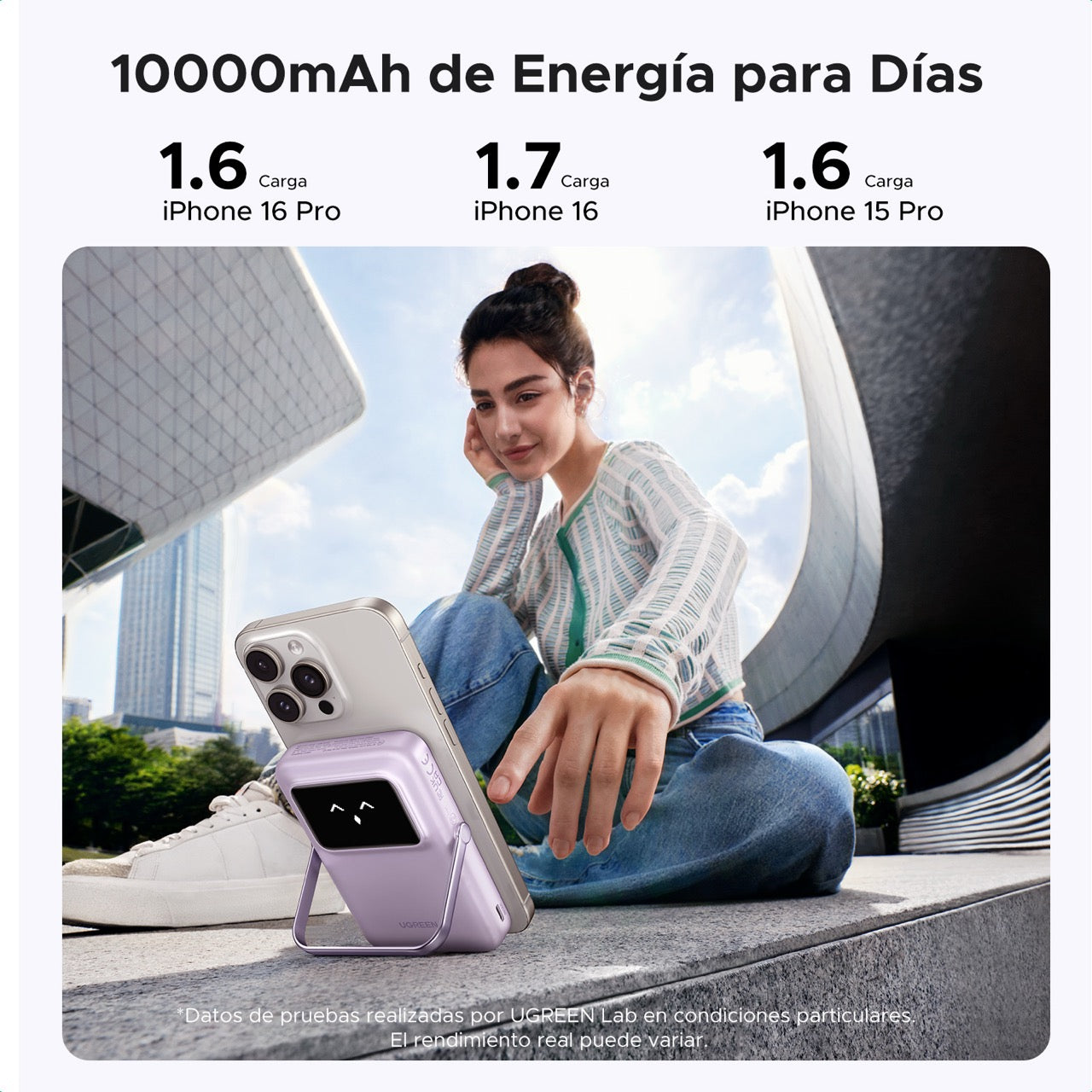 Batería portátil UGREEN UNO inalámbrica de 15W - 10,000 mAh - lila-5