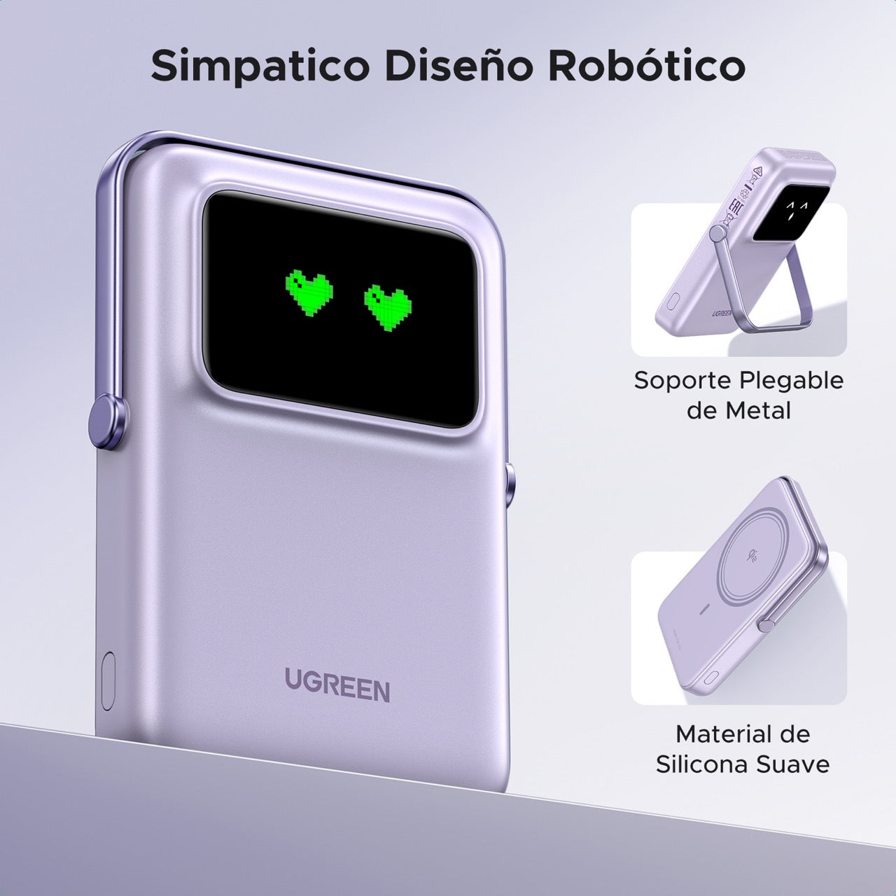 Batería portátil UGREEN UNO inalámbrica de 15W - 10,000 mAh - lila-3