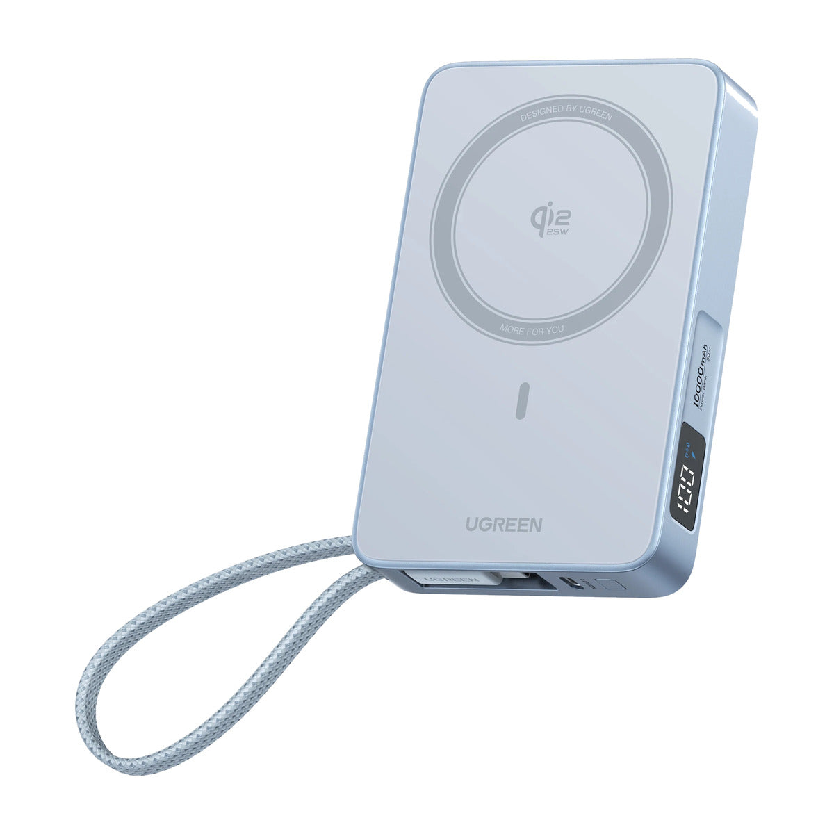 Batería portátil UGREEN inalámbrica de 25W con cable - 10,000 mAh - celeste