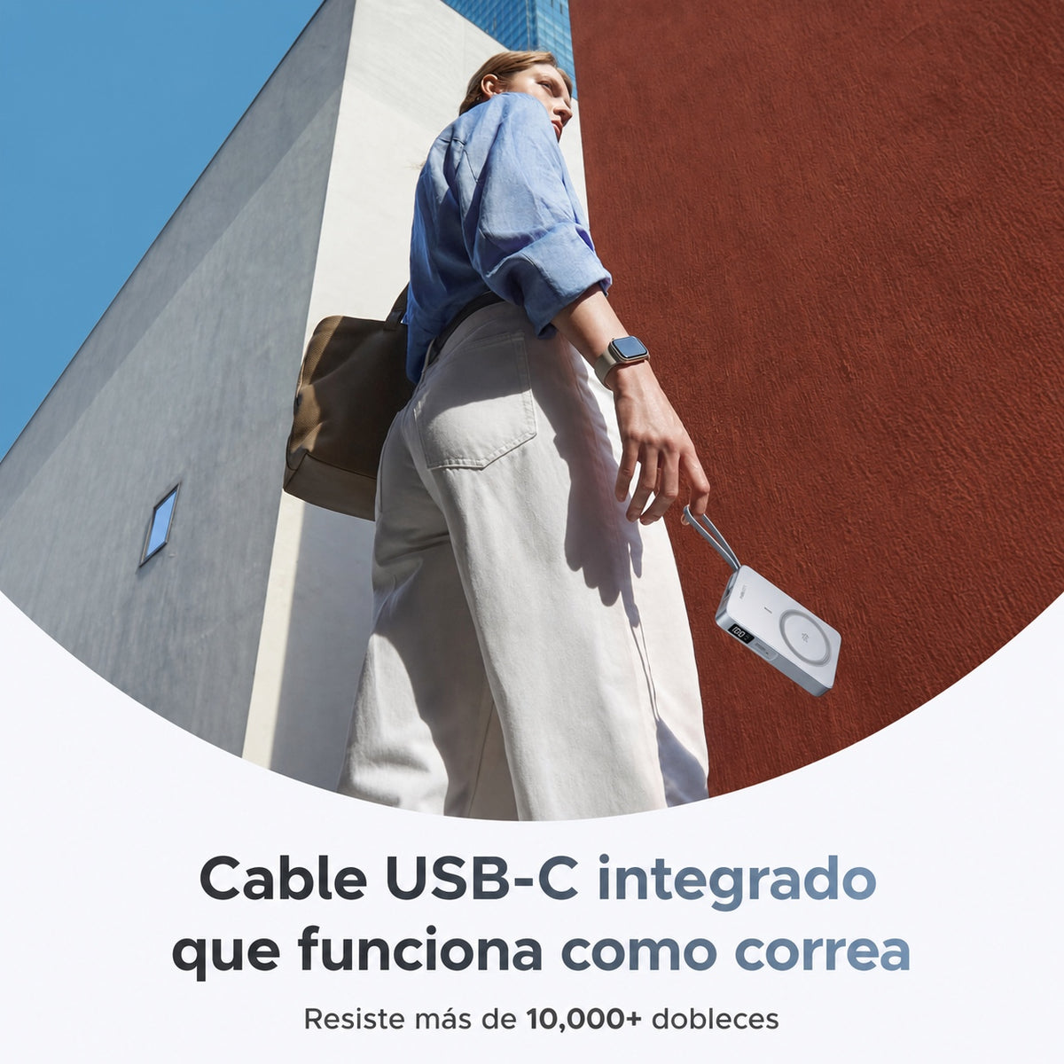 Batería portátil UGREEN inalámbrica de 25W con cable - 10,000 mAh - celeste