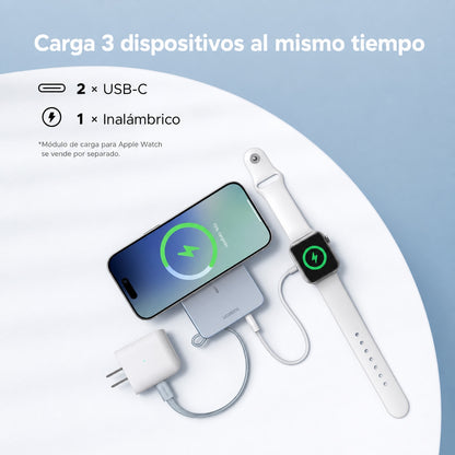 Batería portátil UGREEN inalámbrica de 25W con cable - 10,000 mAh - celeste
