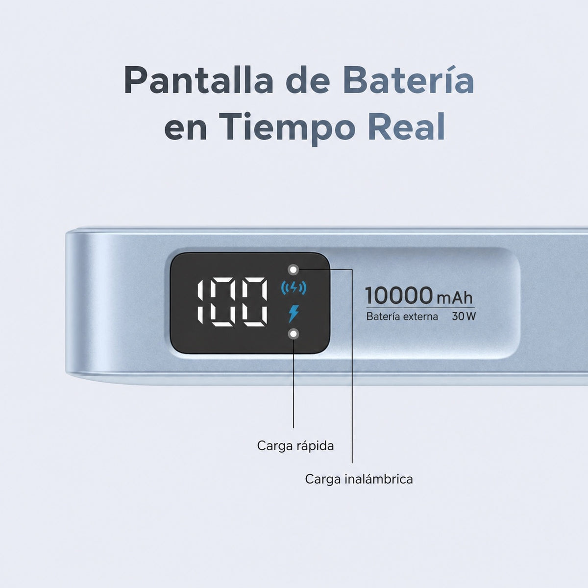 Batería portátil UGREEN inalámbrica de 25W con cable - 10,000 mAh - celeste