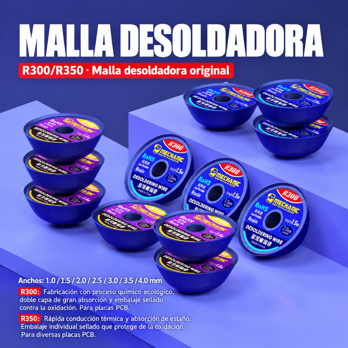 Malla para desoldar Mechanic R300 de 1.5mm x 1.5m-2
