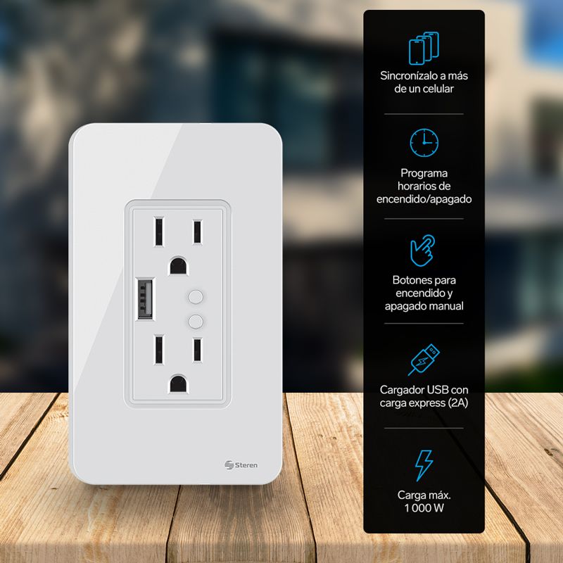 Tomacorriente Wi-Fi doble con USB-3