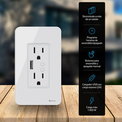 Tomacorriente Wi-Fi doble con USB-3