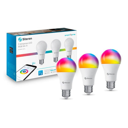 Combo de 3 bombillas LED inteligentes Steren Wi-Fi, de colores 10W-1
