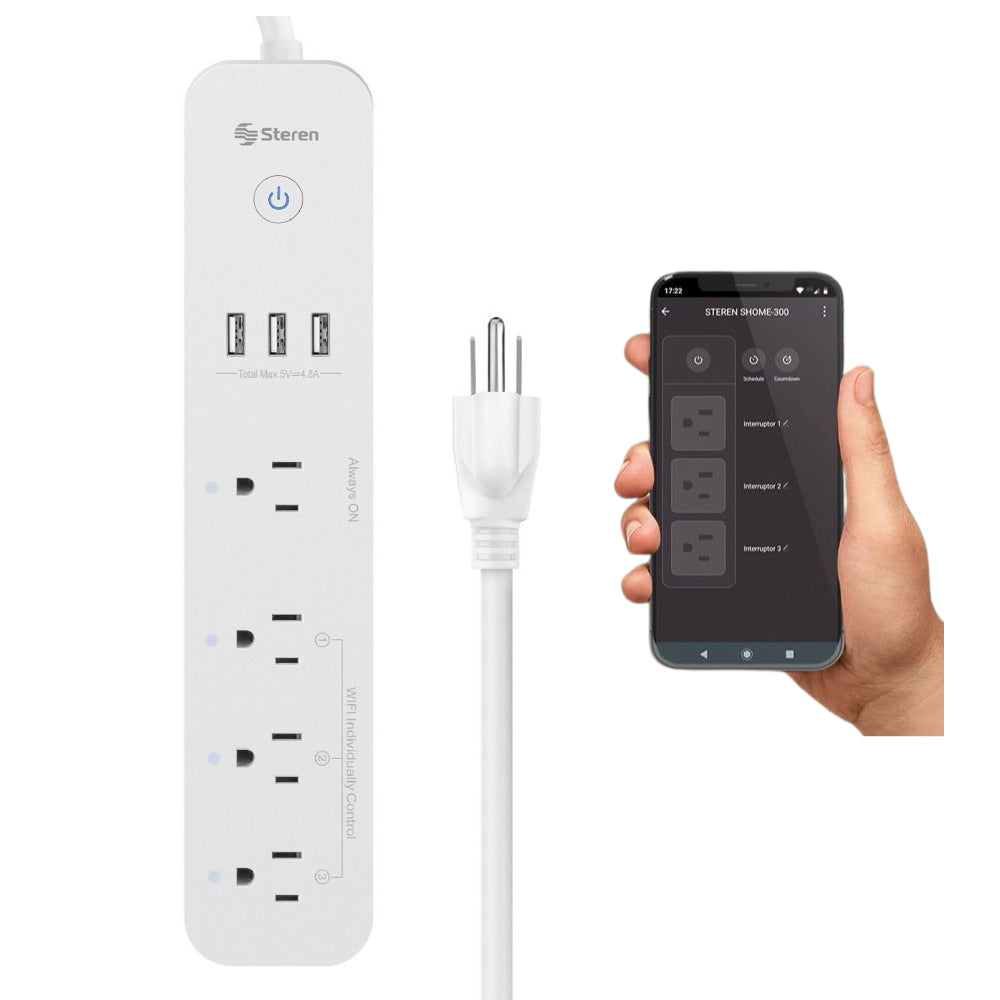 Regleta inteligente Steren Wi-Fi de 4 contactos y 3 USB-1