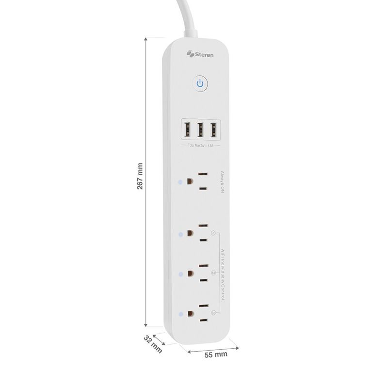 Regleta inteligente Steren Wi-Fi de 4 contactos y 3 USB-5