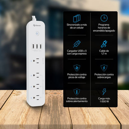 Regleta inteligente Steren Wi-Fi de 4 contactos y 3 USB-2