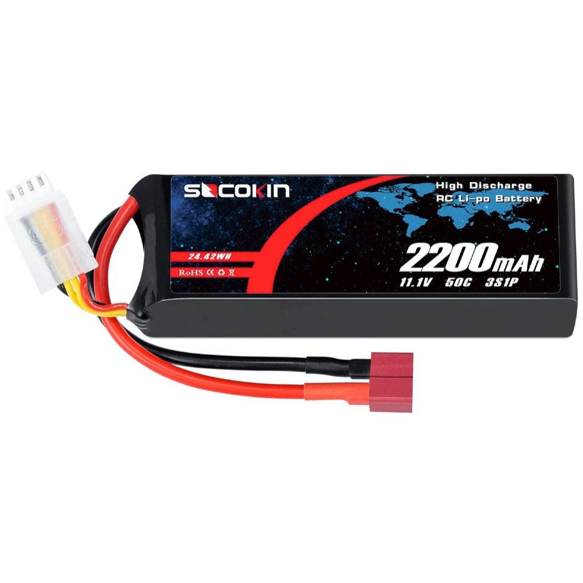 Batería LIPO Socokin de 11.1V 2,200 mAh a 50C-1