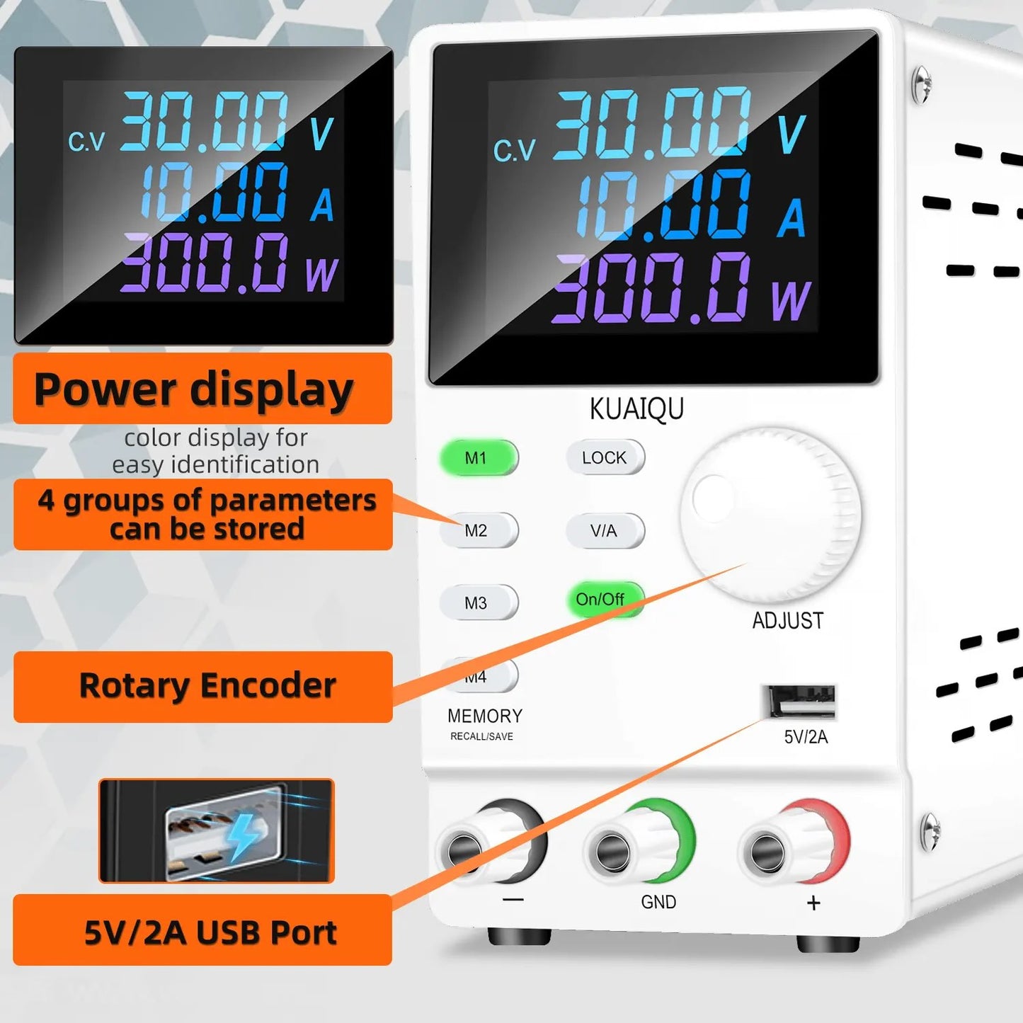 Fuente DC Kuaiqu SPPS3010D-232 con memoria e interfaz USB - 30V 10A-3
