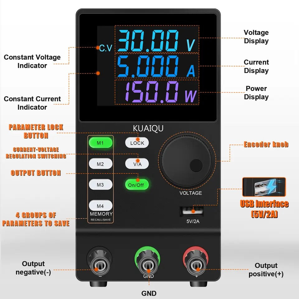 Fuente DC Kuaiqu SPPS305D con memoria - 30V 5A-2