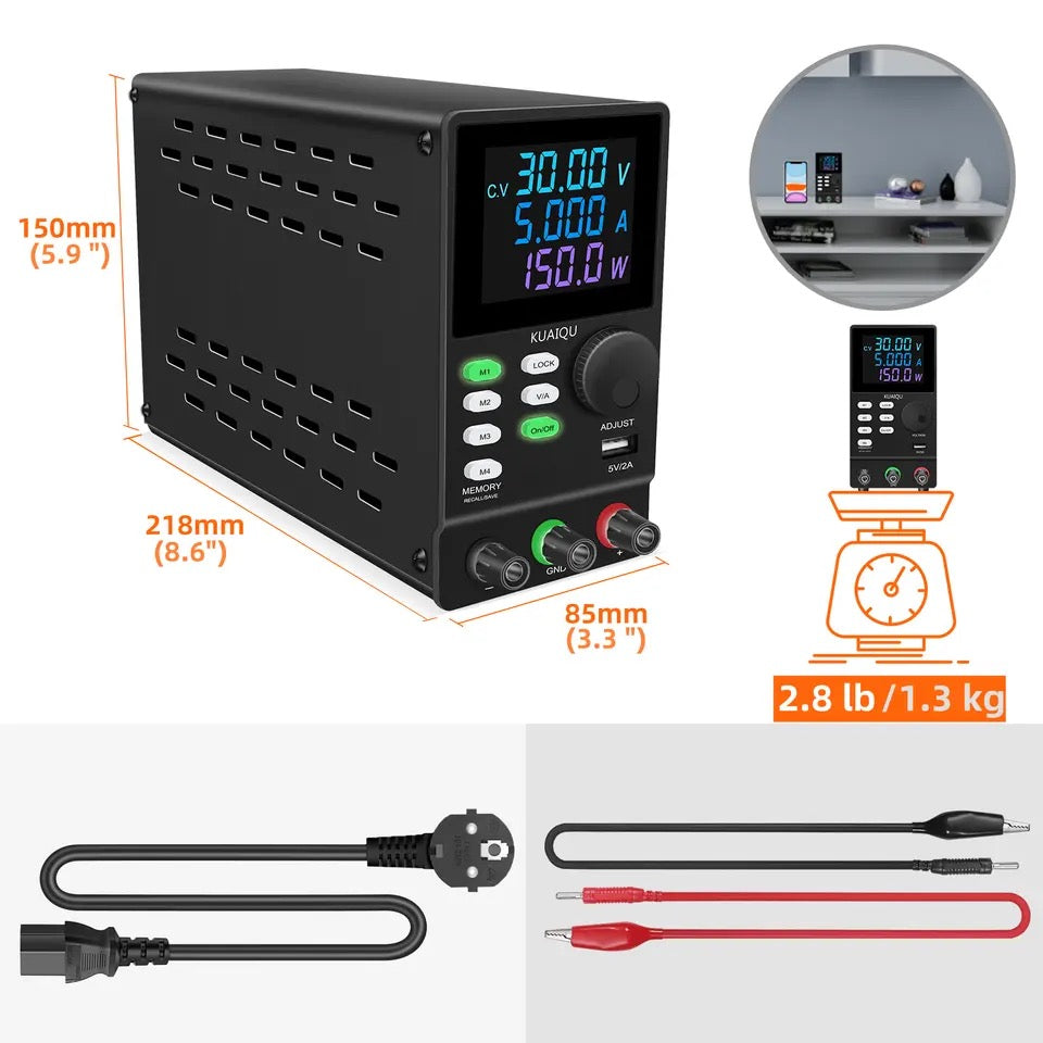 Fuente DC Kuaiqu SPPS3010D con memoria - 30V 10A-3