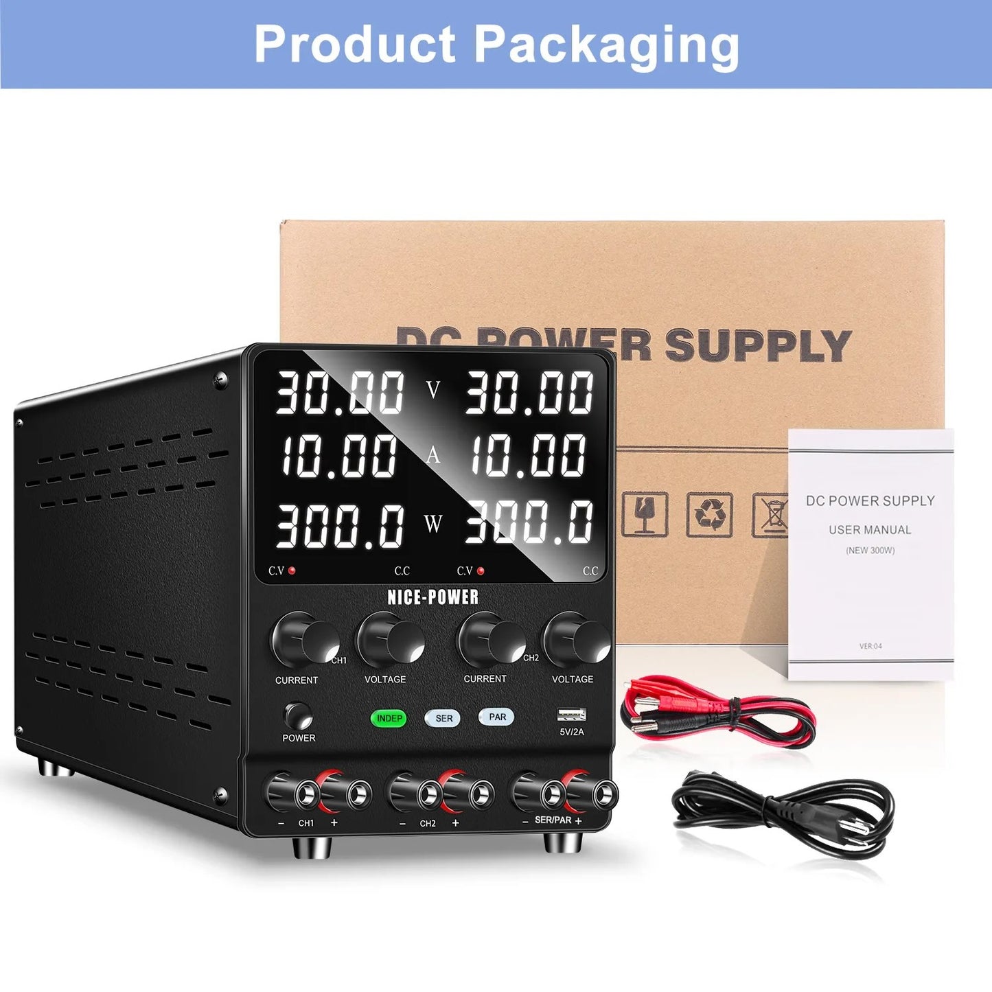 Fuente DC dual Kuaiqu de 600W - 30V-20A - 60V-10A o 2 salidas 30V-10A-5