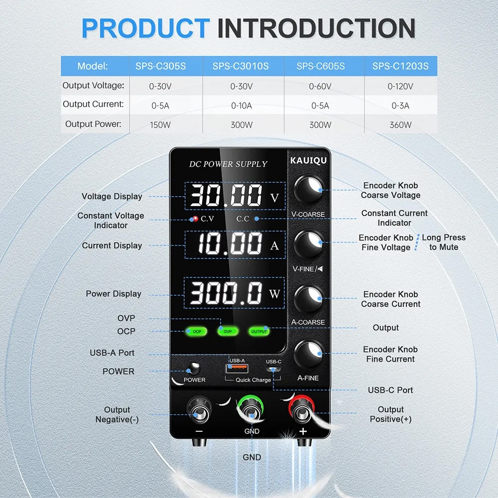 Fuente DC Kuaiqu C3010S con OVP-OCP y QuickCharge - 30V 10A-2
