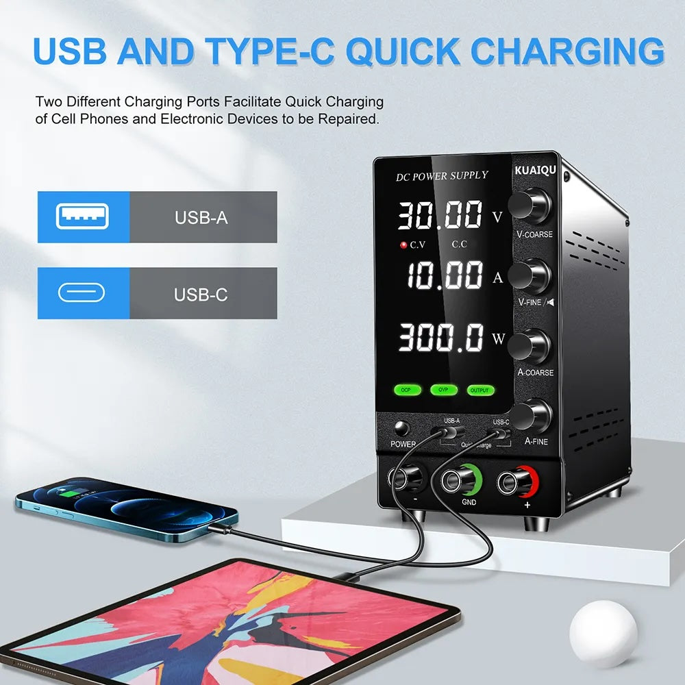 Fuente DC Kuaiqu C3010S con OVP-OCP y QuickCharge - 30V 10A-3