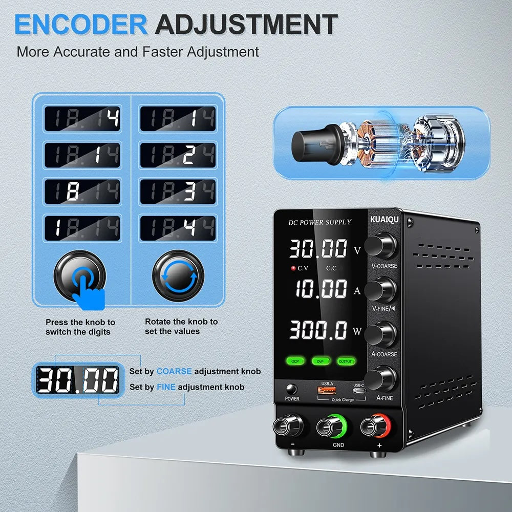Fuente DC Kuaiqu C3010S con OVP-OCP y QuickCharge - 30V 10A-4