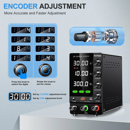 Fuente DC Kuaiqu C3010S con OVP-OCP y QuickCharge - 30V 10A-4