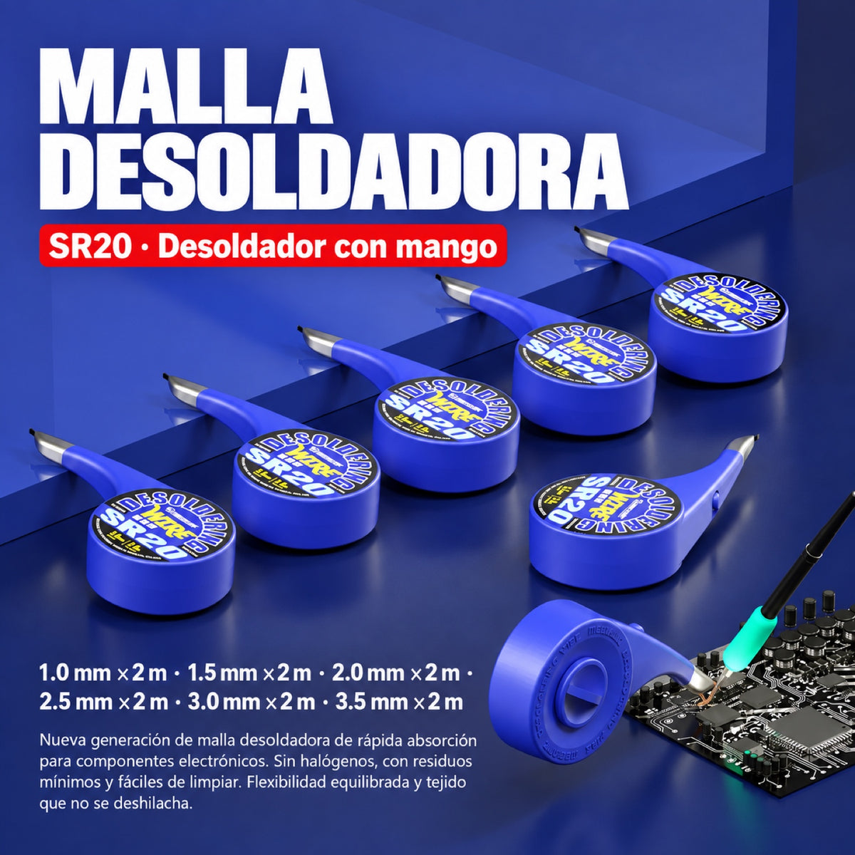 Malla para desoldar Mechanic SR20 de 2.5mm x 2m con dispensador-2