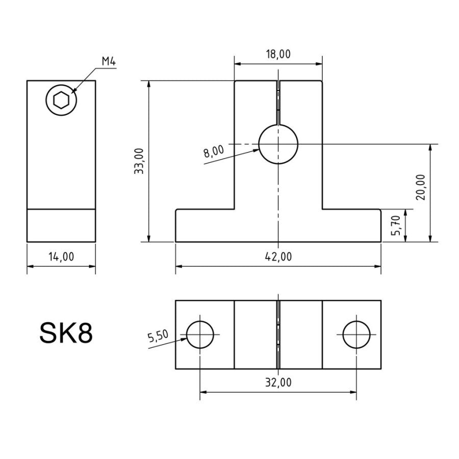 Soporte para riel de 8mm SK8-2