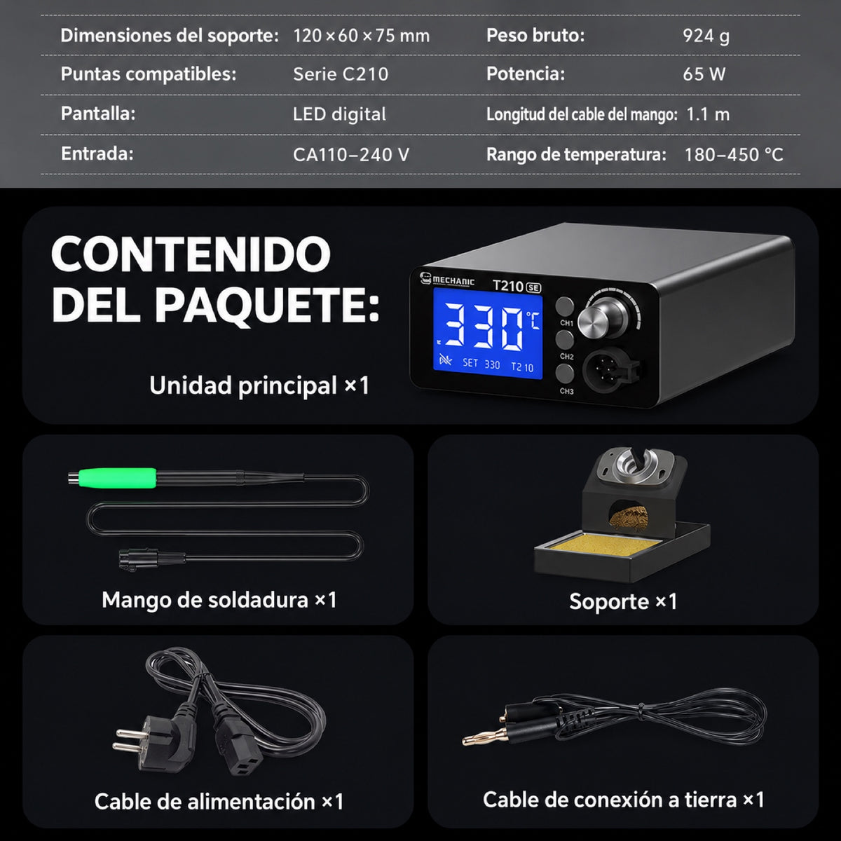 Estación de soldadura digital Mechanic T210 SE de 50W-9