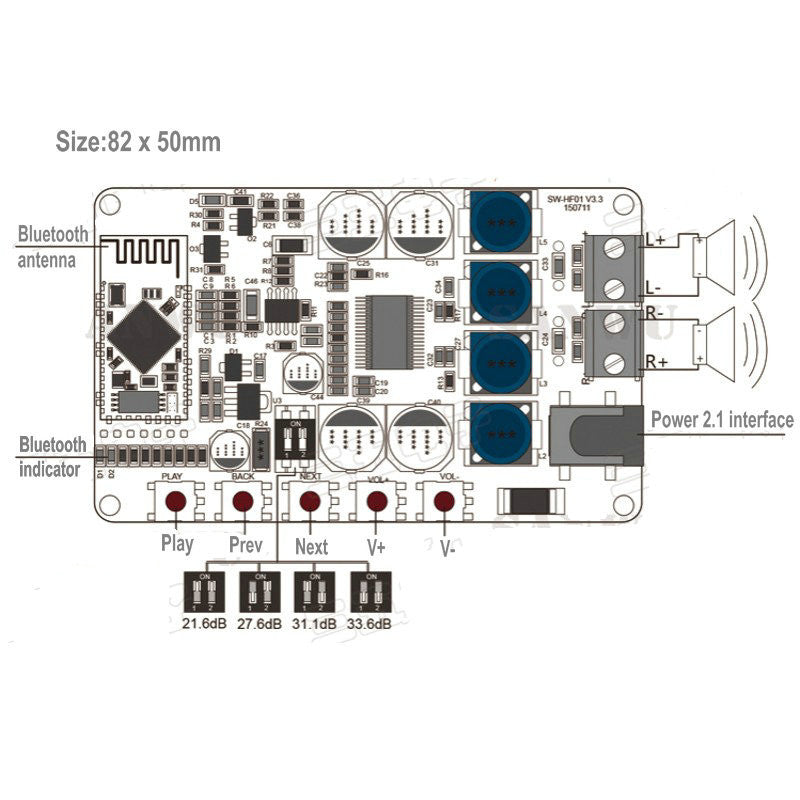 Módulo amplificador bluetooth 4.0 TDA7492P 50W + 50W-2