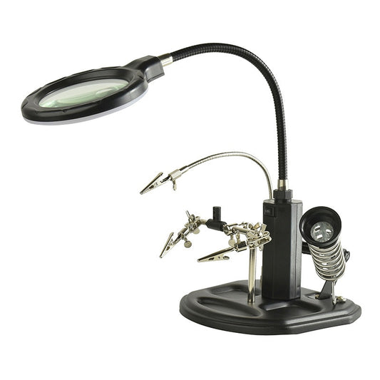 Tercer brazo TE-802 con lupa LED, base para estaño y cautín-1
