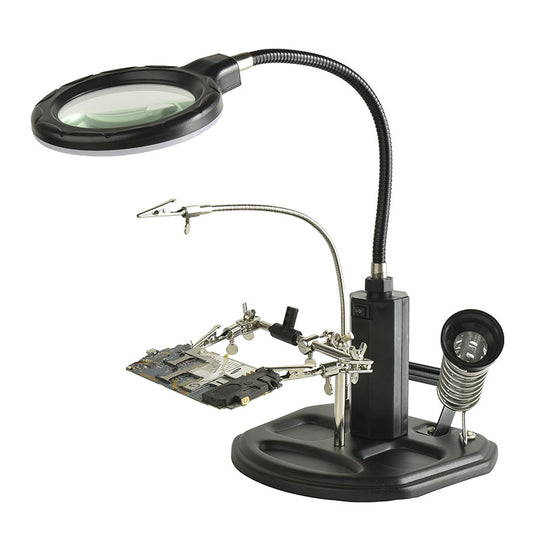 Tercer brazo TE-802 con lupa LED, base para estaño y cautín-2
