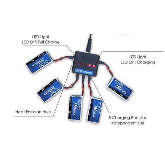Cargador Urgenex de 5 puertos para baterías LIPO 1S-2