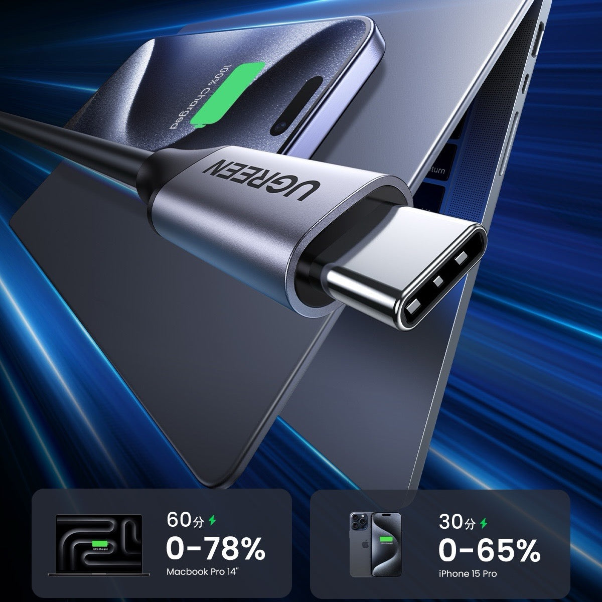 Cable USB-C UGREEN de 100W y 5Gbps - 1.5m-4
