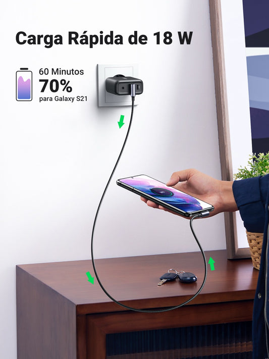 Cable USB-C a USB-A trenzado a 90 grados UGREEN de 18W - 2m-2
