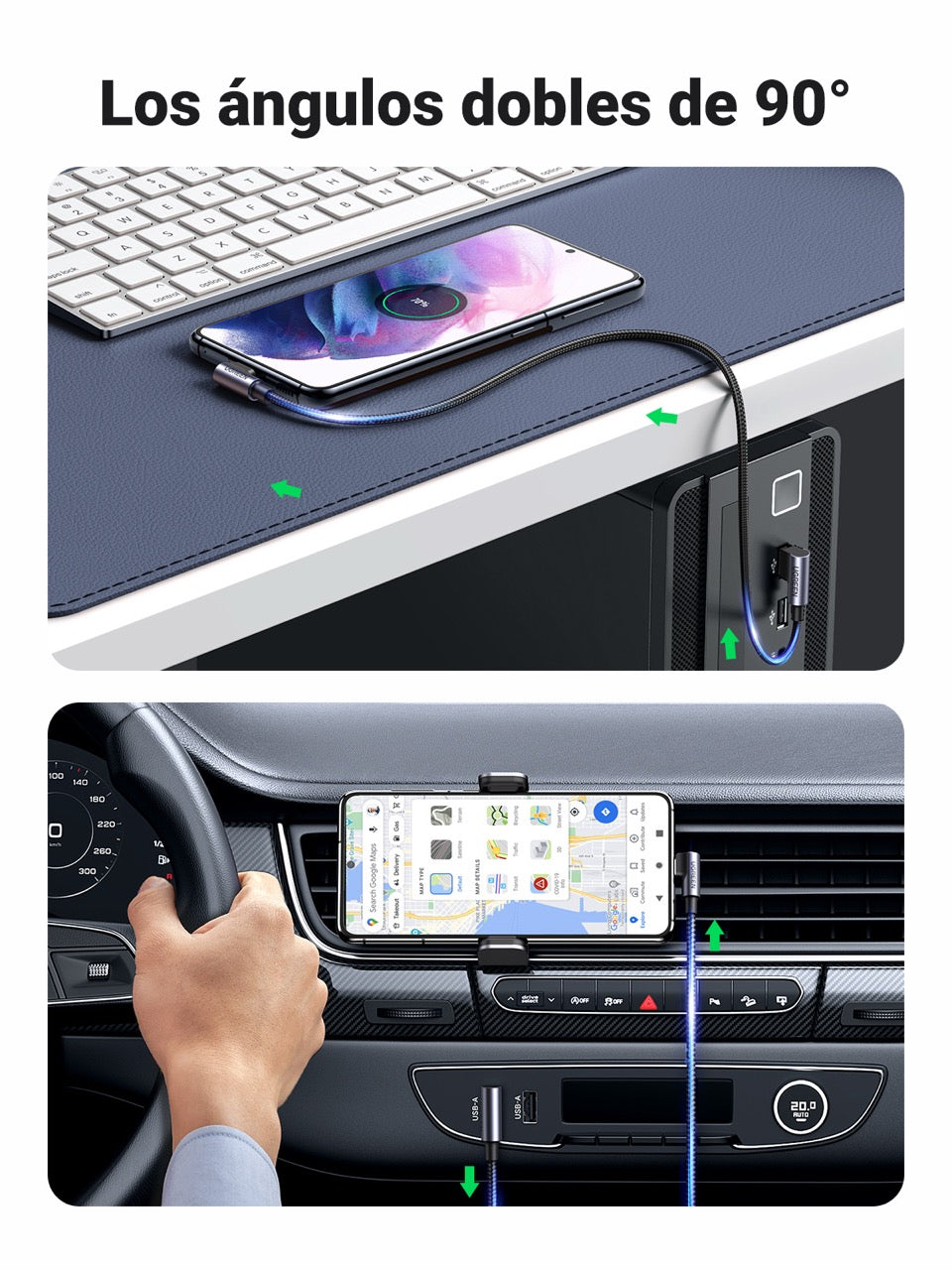 Cable USB-C a USB-A trenzado a 90 grados UGREEN de 18W - 2m-3