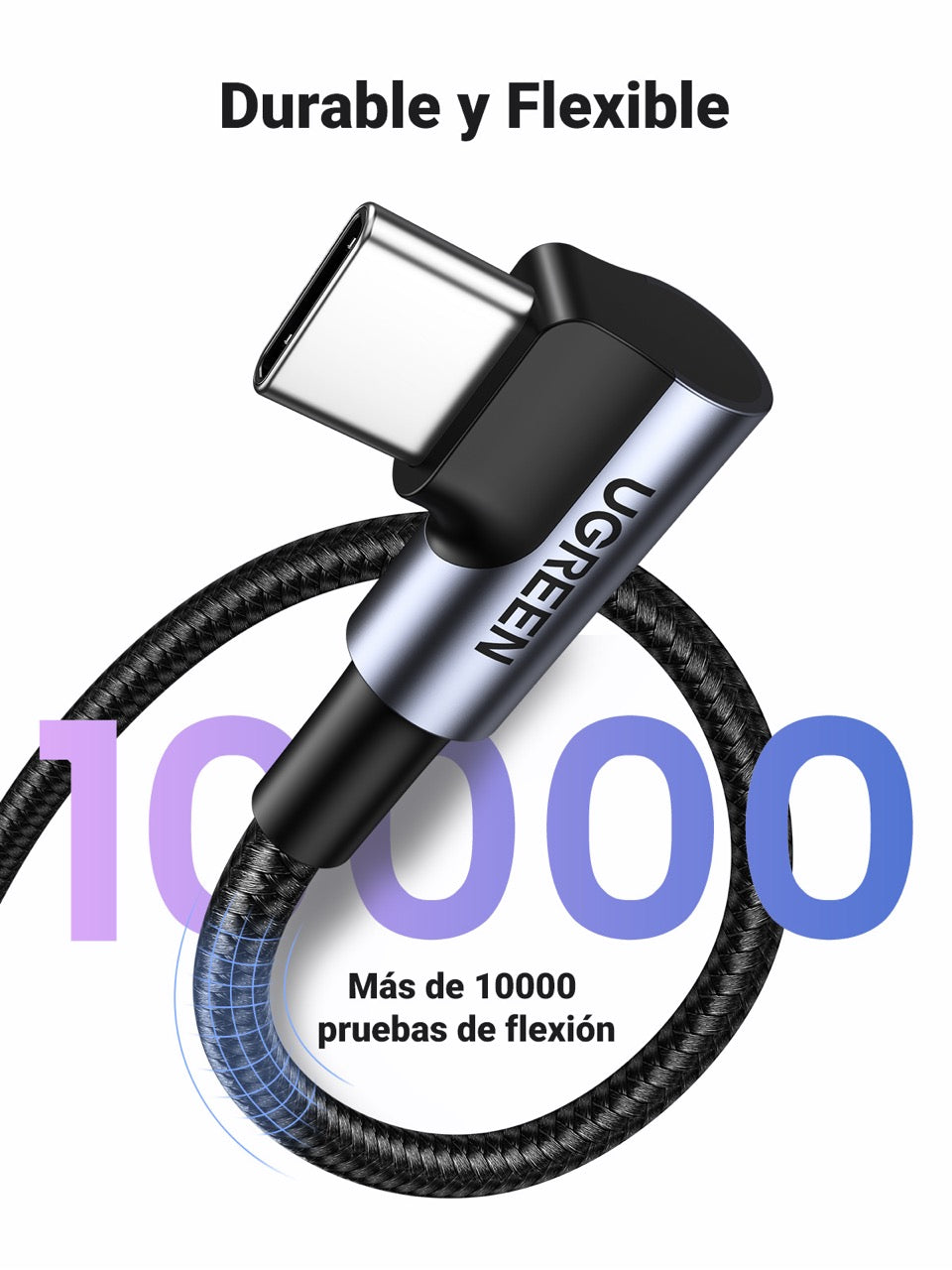 Cable USB-C a USB-A trenzado a 90 grados UGREEN de 18W - 1m-5