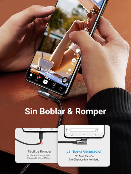 Cable USB-C a 90 grados a USB-A trenzado UGREEN de 18W - 1m-2
