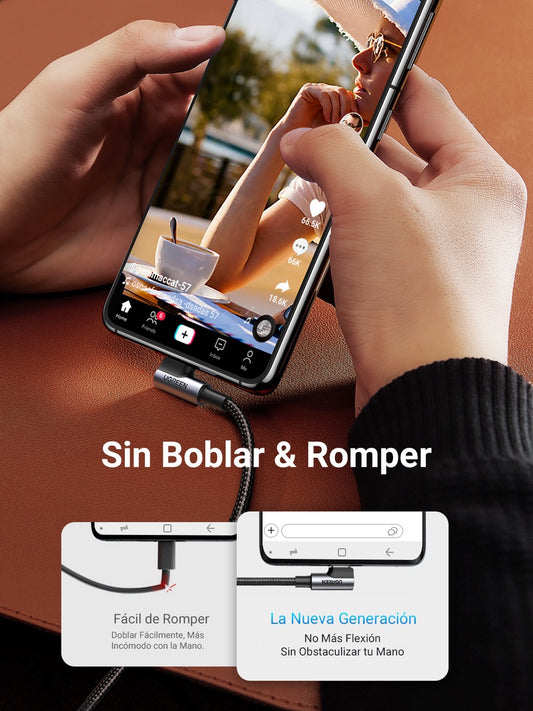 Cable USB-C a 90 grados a USB-A trenzado UGREEN de 18W - 1m-2