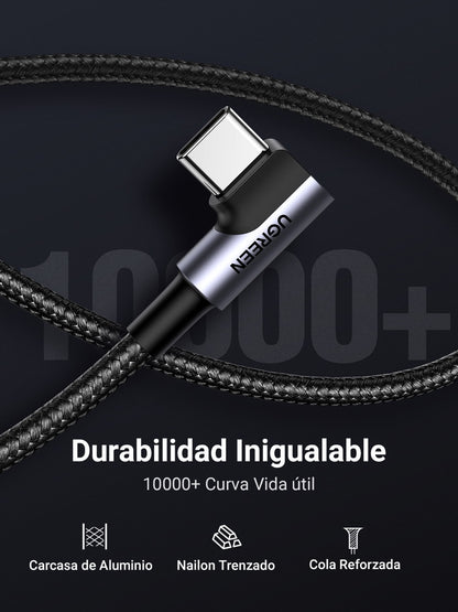 Cable USB-C a 90 grados a USB-A trenzado UGREEN de 18W - 2m-4