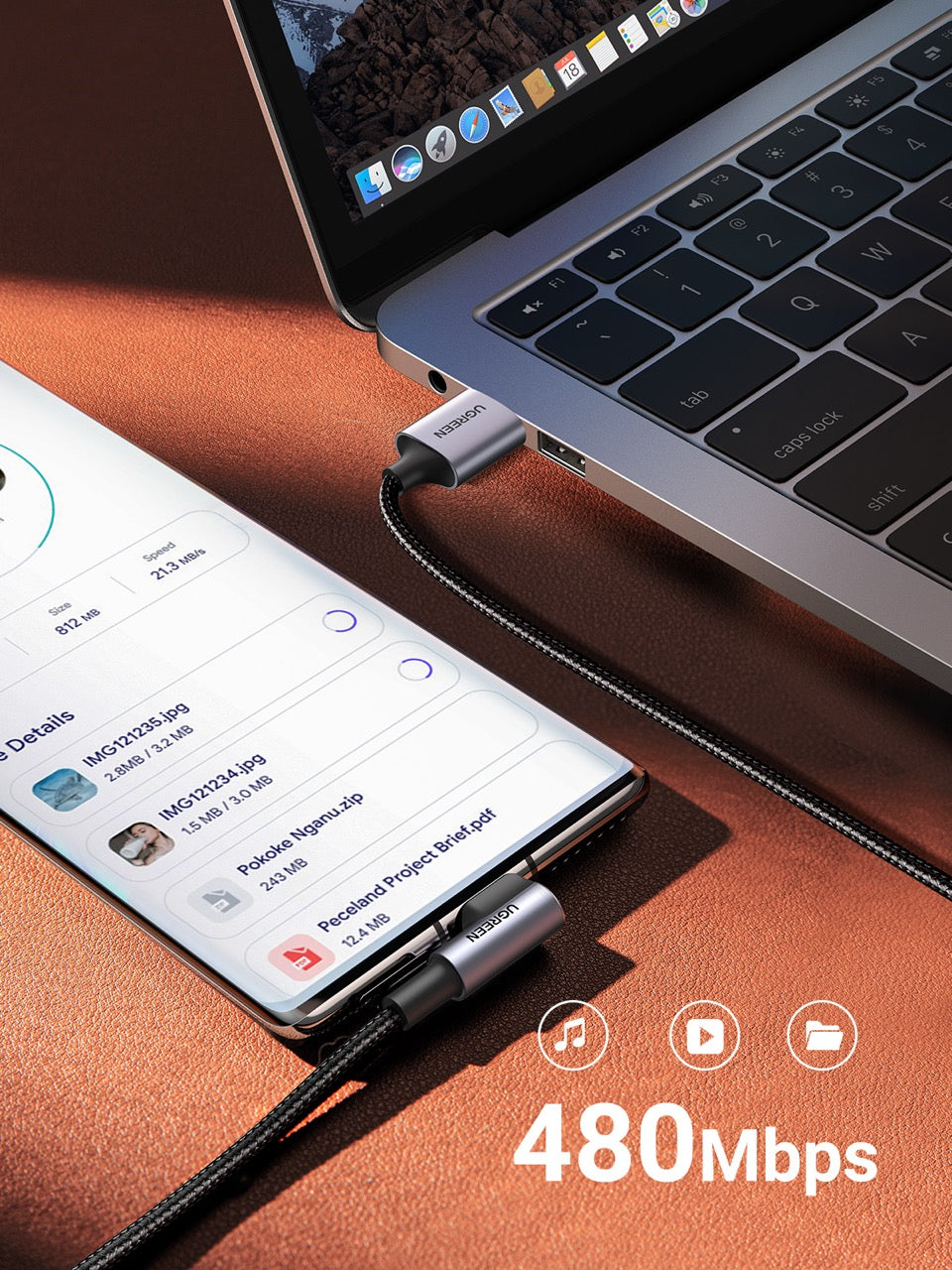 Cable USB-C a 90 grados a USB-A trenzado UGREEN de 18W - 2m-6