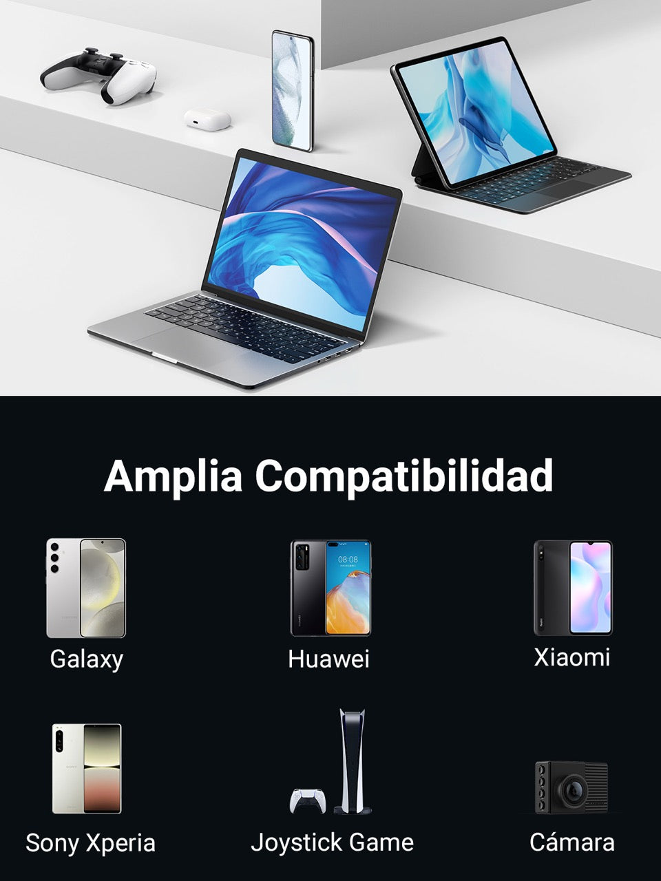 Cable USB-C a 90 grados a USB-A trenzado UGREEN de 18W - 1m-7