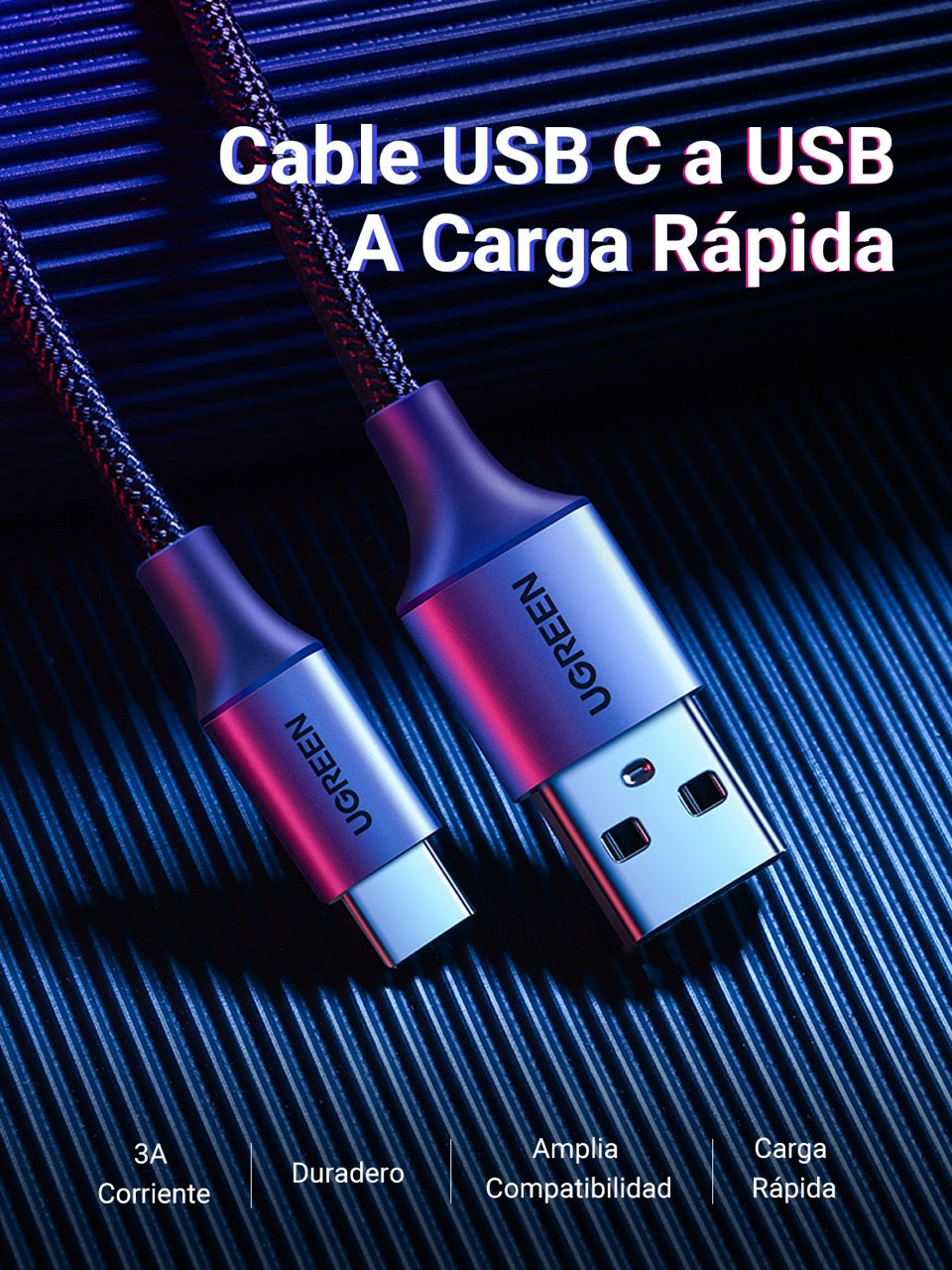 Cable USB-C a USB-A trenzado UGREEN de 18W - 2m-3
