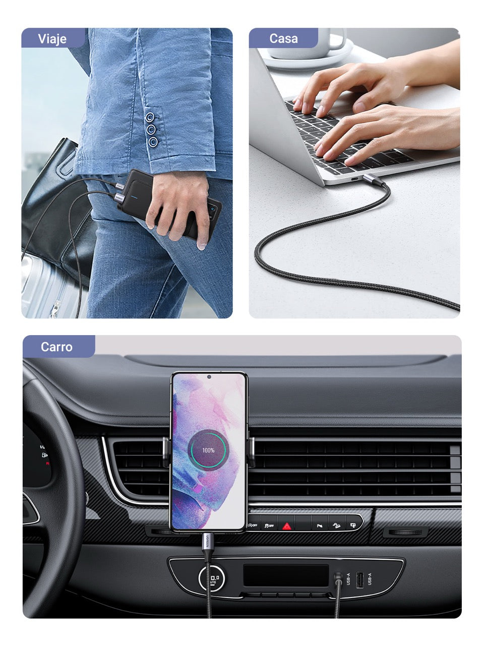 Cable USB-C a USB-A trenzado UGREEN de 18W - 2m-7