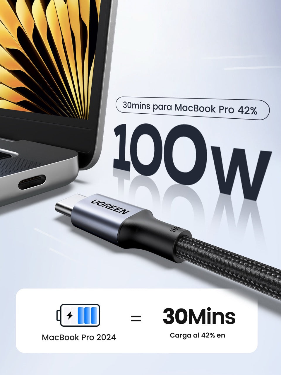 Cable USB-C trenzado UGREEN de 100W - 2m-2