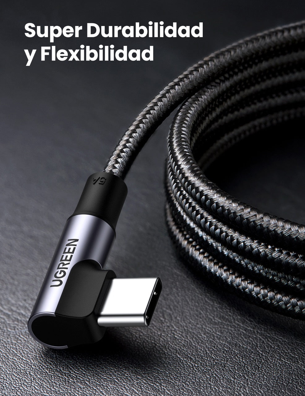 Cable USB-C trenzado con un conector angulado UGREEN de 100W - 3m-3