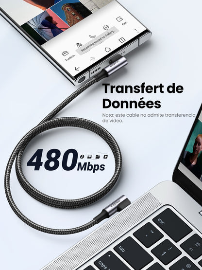 Cable USB-C trenzado a 90 grados UGREEN de 100W - 2m-6