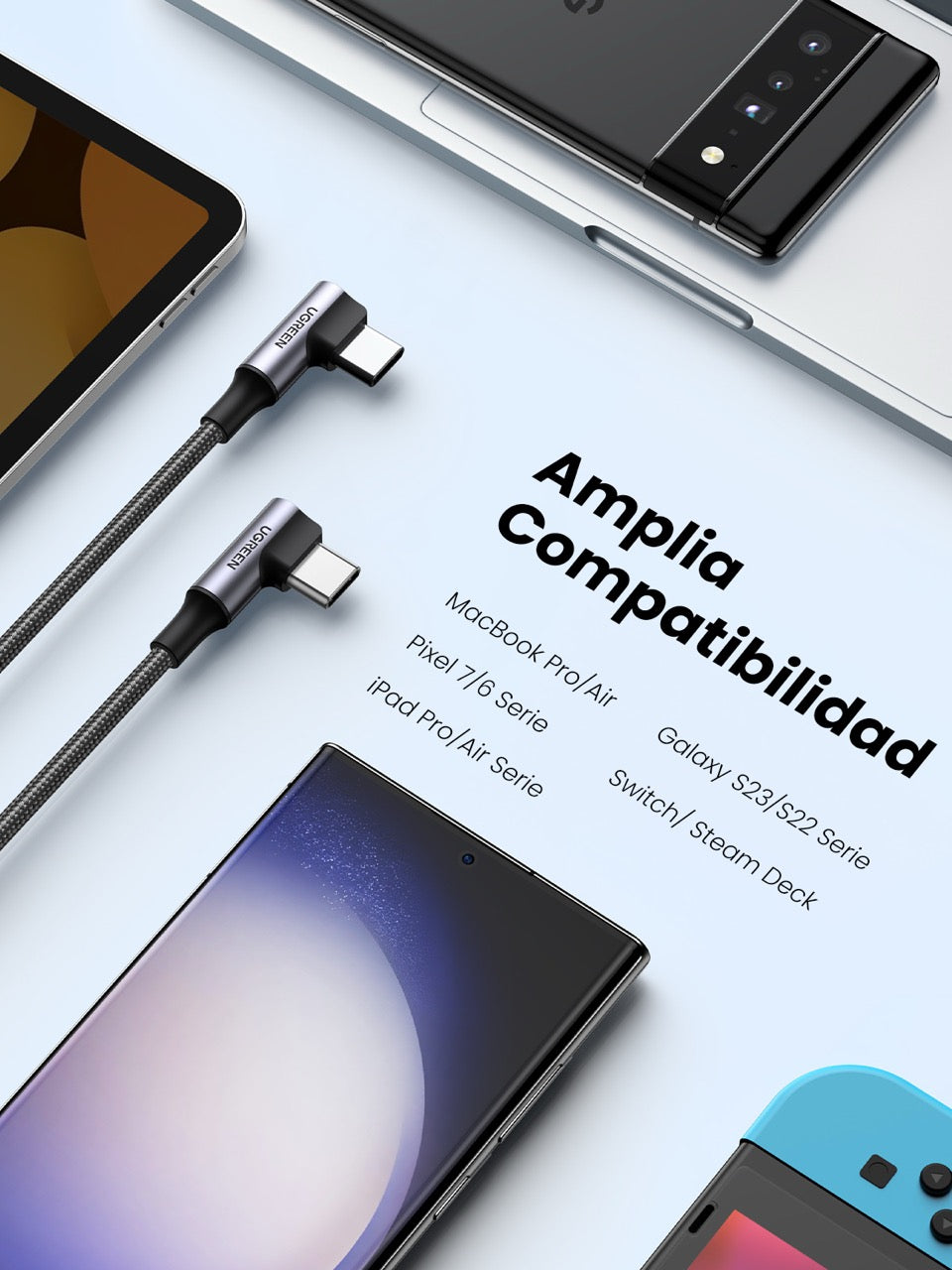 Cable USB-C trenzado a 90 grados UGREEN de 100W - 2m-3