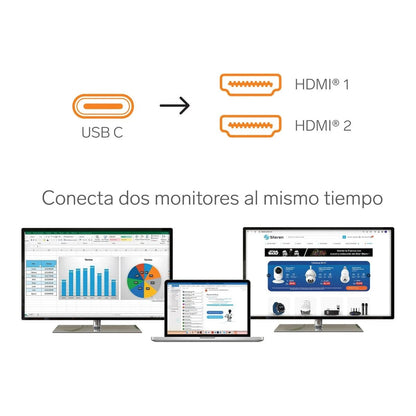 Adaptador USB C a 2 HDMI MST 4K-2