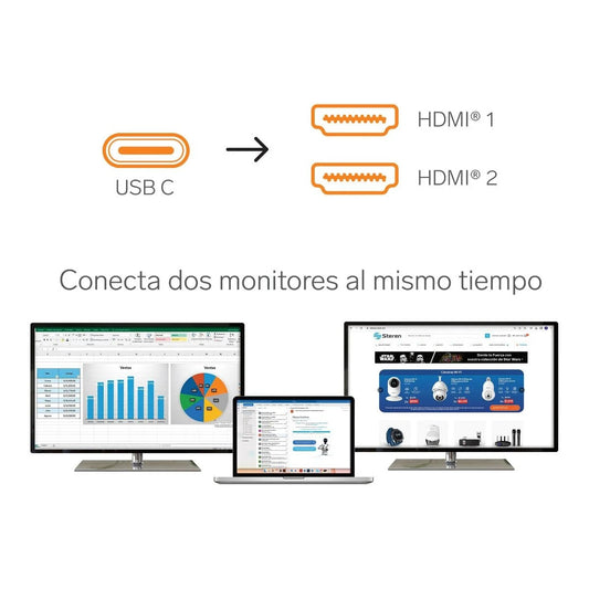 Adaptador USB C a 2 HDMI MST 4K-2