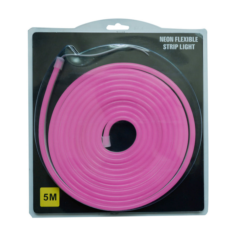 Tira LED flexible Neón rosado de 5m con fuente de 12V-1